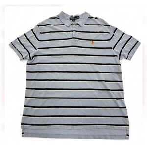 Polo Ralph Lauren Shirt Men Size XXL Blue Stripe Short Sleeve Cotton Collared